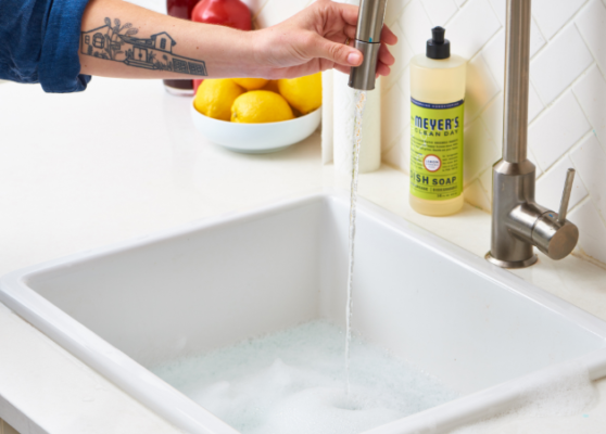 soap suds in sink