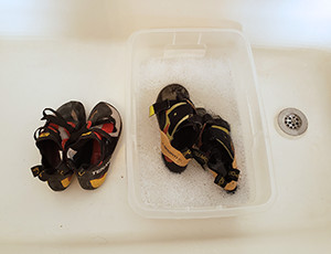 washing climbing shoes