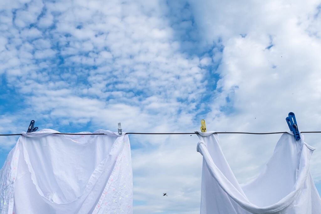 bedsheets on clothesline