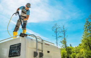 clean rv roof with soap