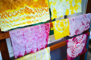 tie dye on drying rack