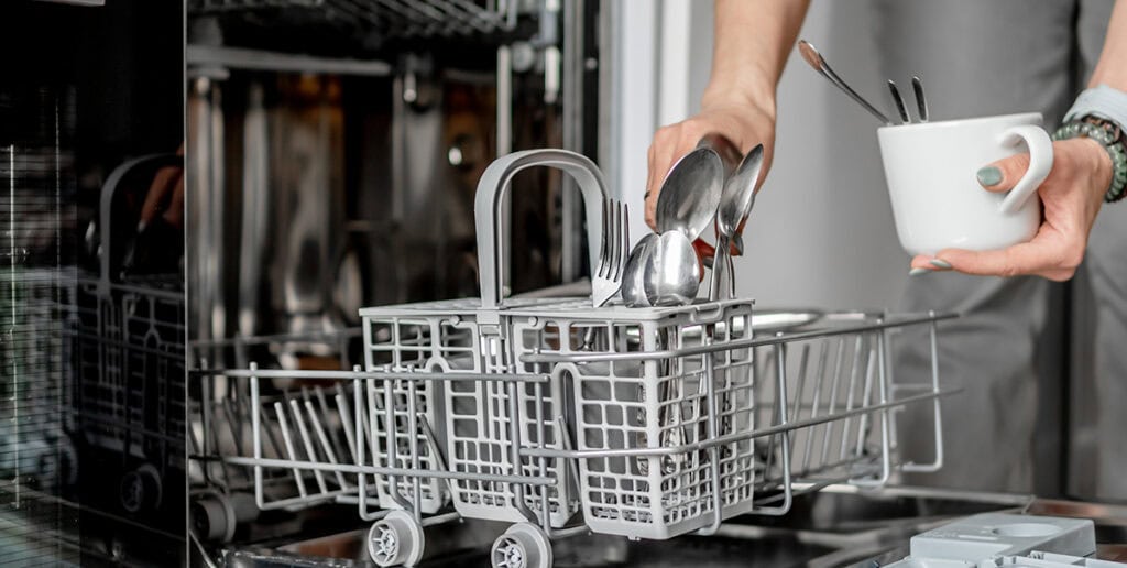 forks and spoon in dishwasher