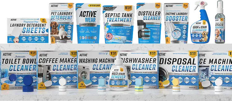 Active Cleaners for laundry, septic, toilet, and more.